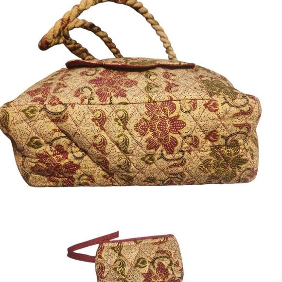 Naples Bag Company gold patterned Quilted top zip tote purse twisted handle - Picture 6 of 9